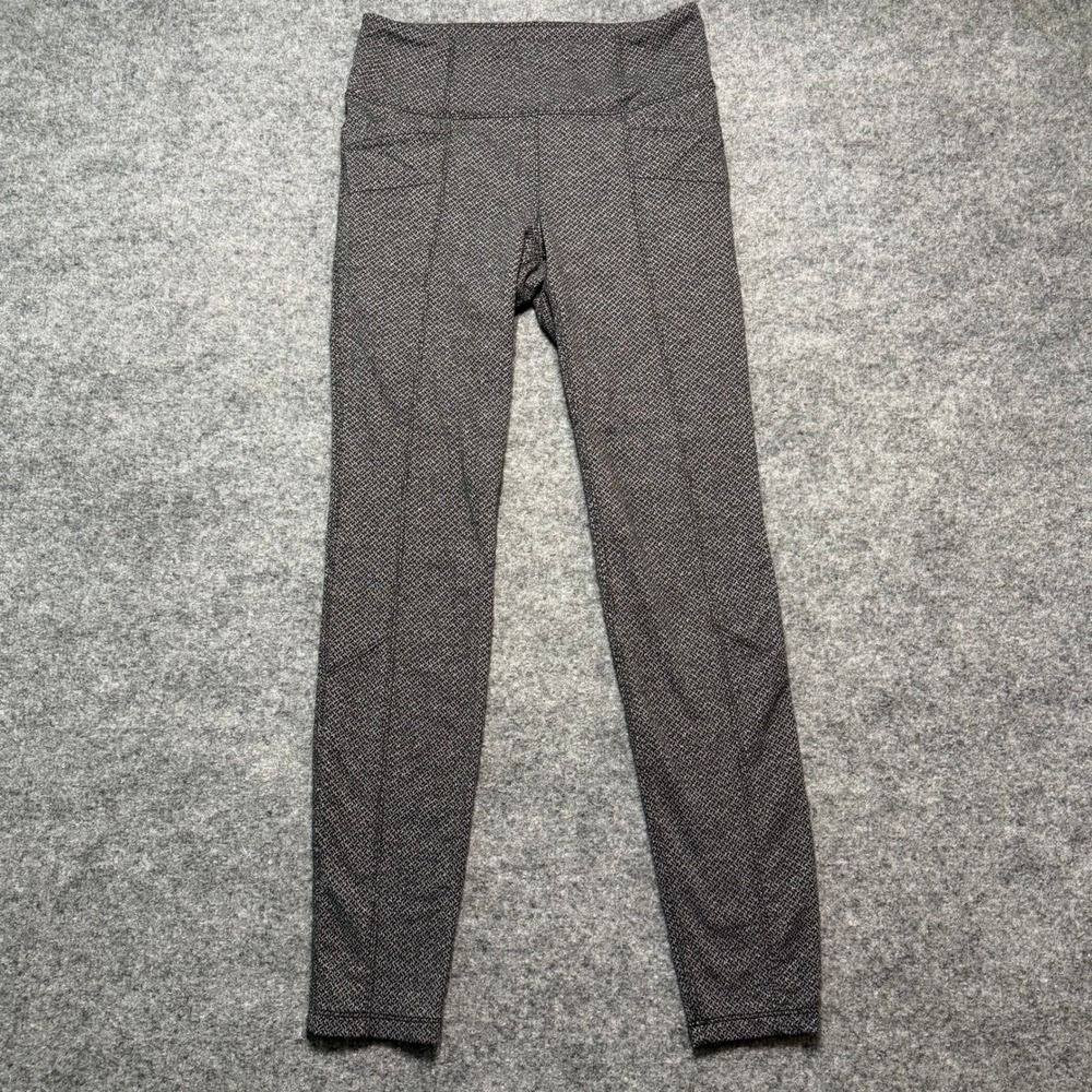 ATHLETA Women Black Herringbone‎ Metro High Waisted Pockets Leggings Size Small